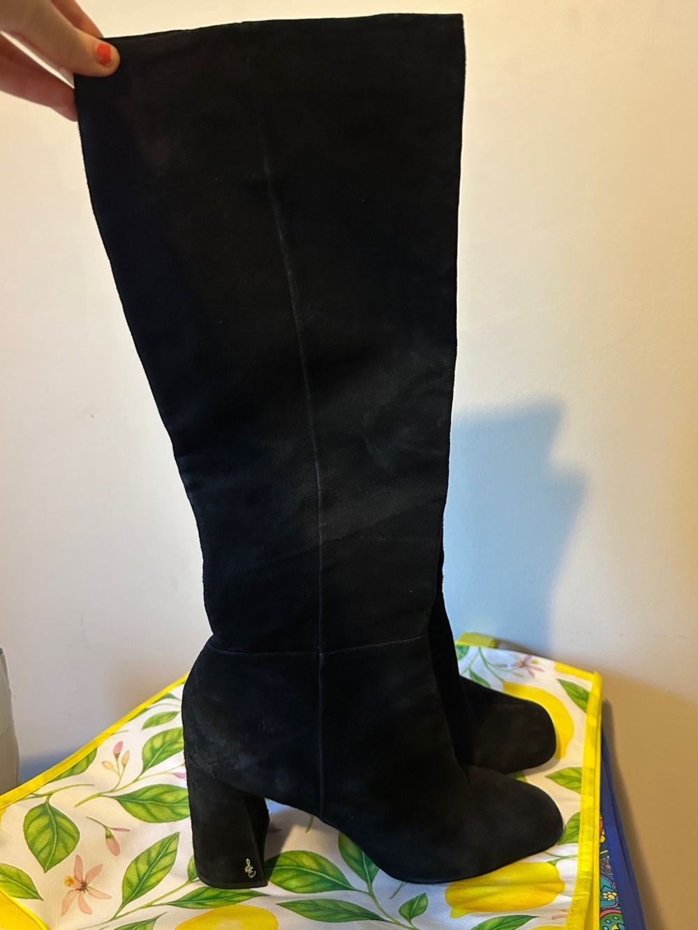 Sam Edelman Women's Black Suede Knee-High Block Heel Boots